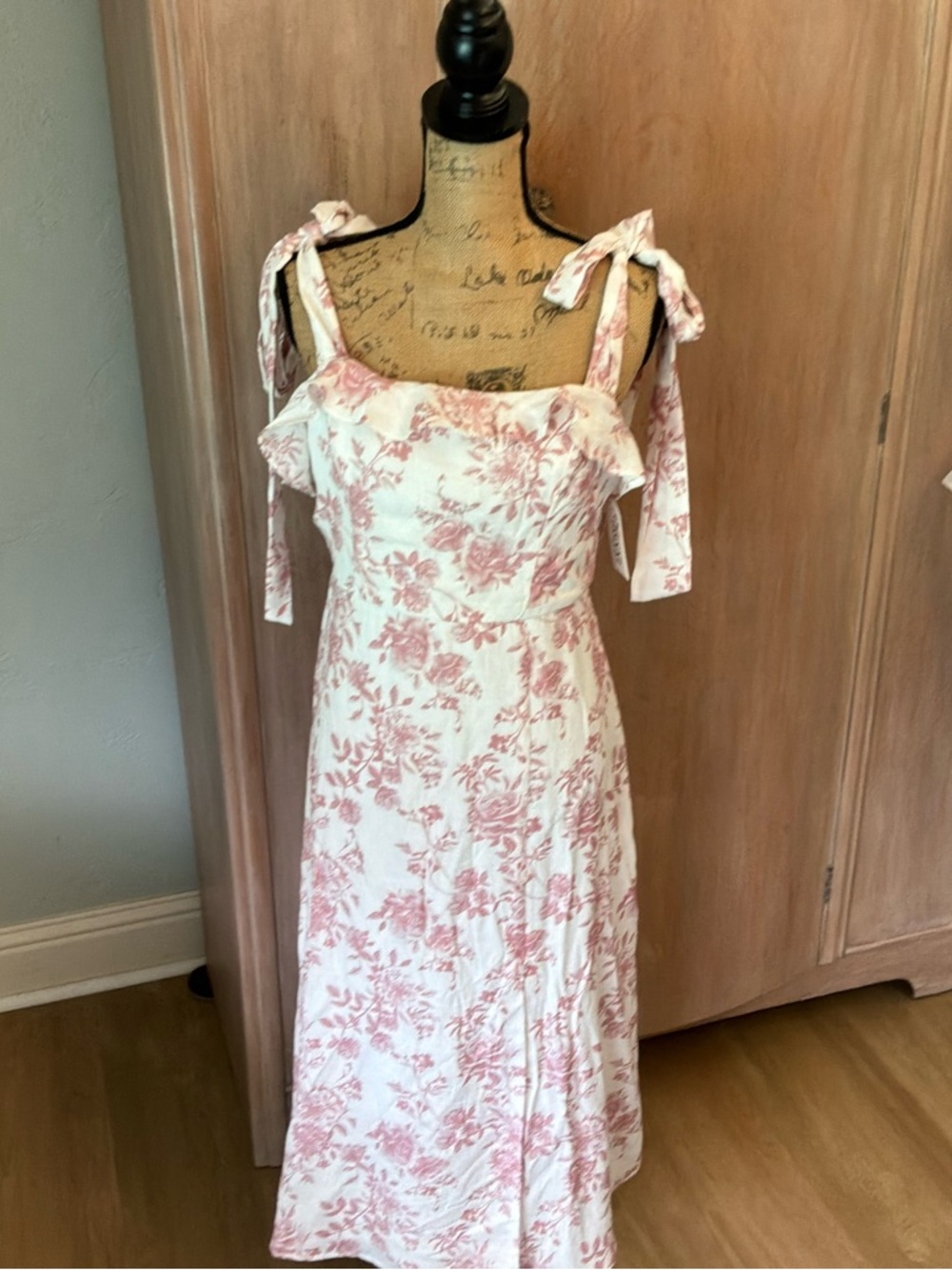 NWT Trixxi Twilight Dress - Toile De Jouy pink white tie size XL